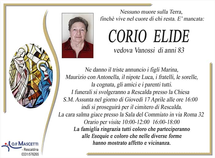 Corio Elide di anni 83