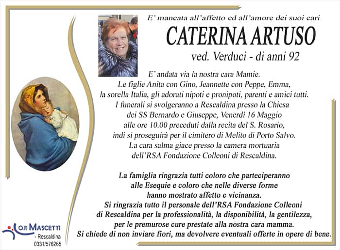 Artuso Caterina di anni 92