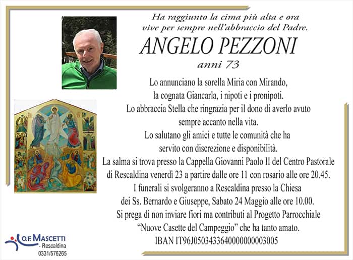 Pezzoni Angelo di anni 73