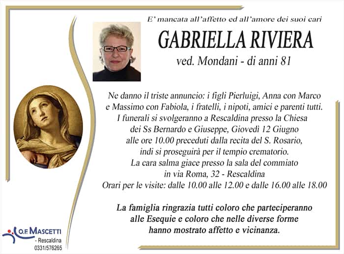 Riviera Gabriella di anni 81