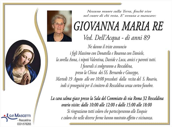 Re Giovanna Maria di anni 89