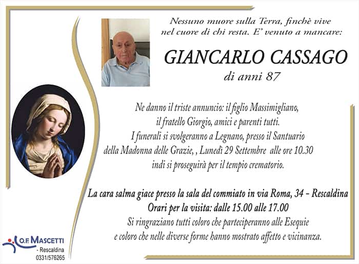 Cassago Giancarlo di anni 87