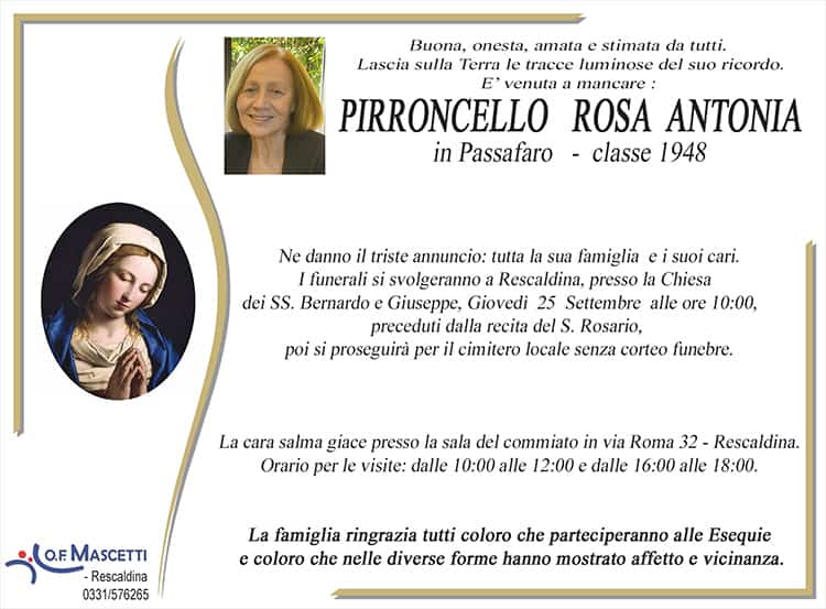 Pirroncello Rosa Antonia di anni 77