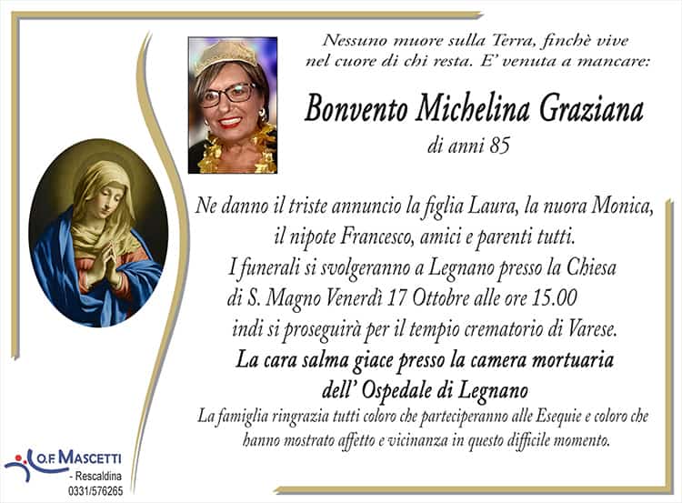 Bonvento Michelina Graziana di anni 85