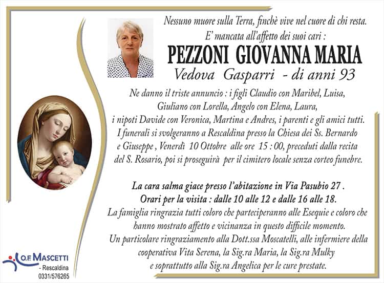 Pezzoni Giovanna Maria di anni 93