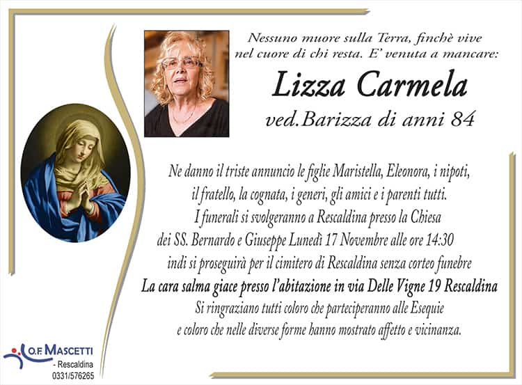 Lizza Carmela di anni 84