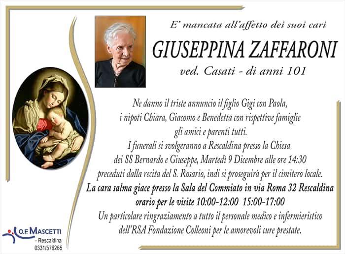 Giuseppina Zaffaroni di anni 101