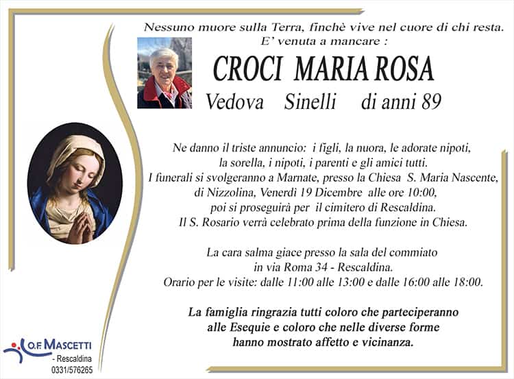 Croci Maria Rosa di anni 89