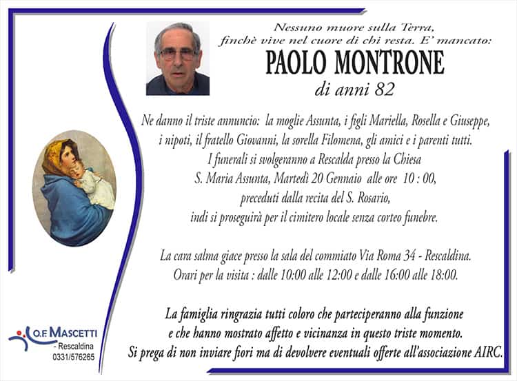Montrone Paolo di anni 82
