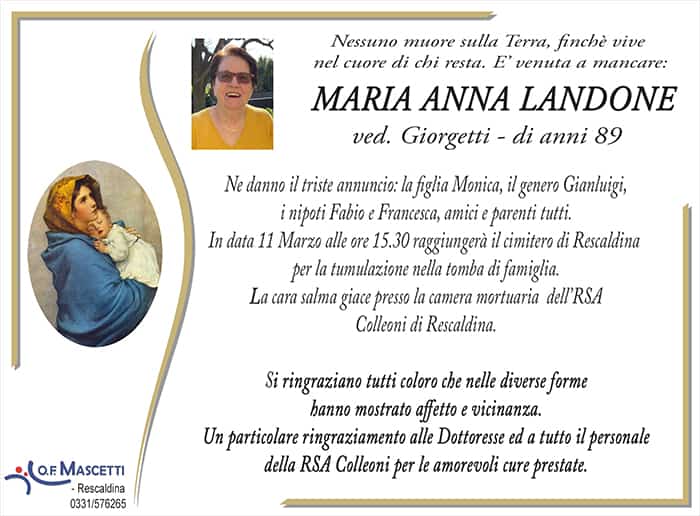 Landone Maria Anna di anni 89
