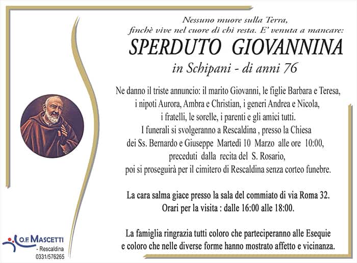 Sperduto Giovannina di anni 76