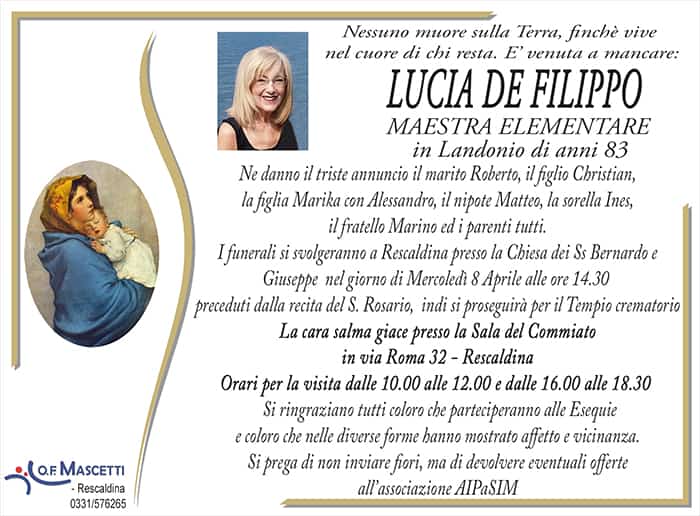 De Filippo Lucia di anni 83