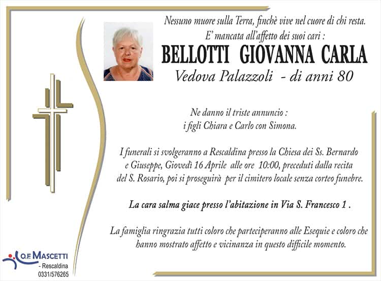 Bellotti Giovanna Carla di anni 80