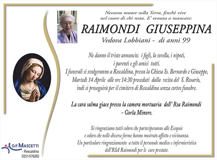 Raimondi Giuseppina di anni 99