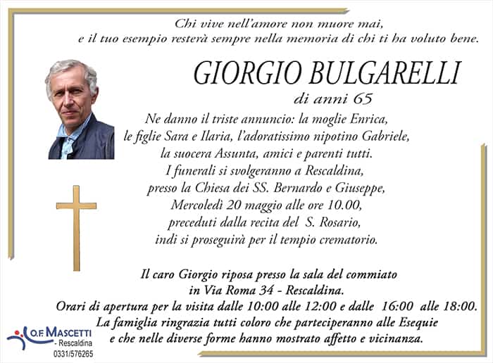 Bulgarelli Giorgio di anni 65
