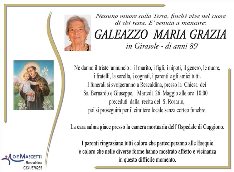 Galeazzo Maria Grazia di anni 89