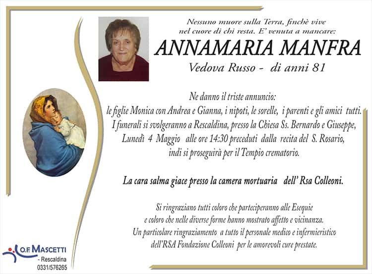 Manfra Annamaria di anni 81