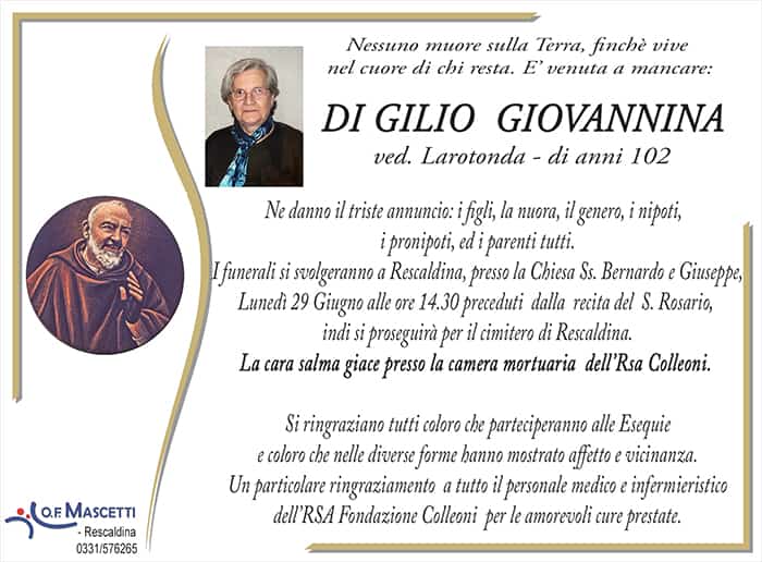 Di Gilio Giovannina di anni 102