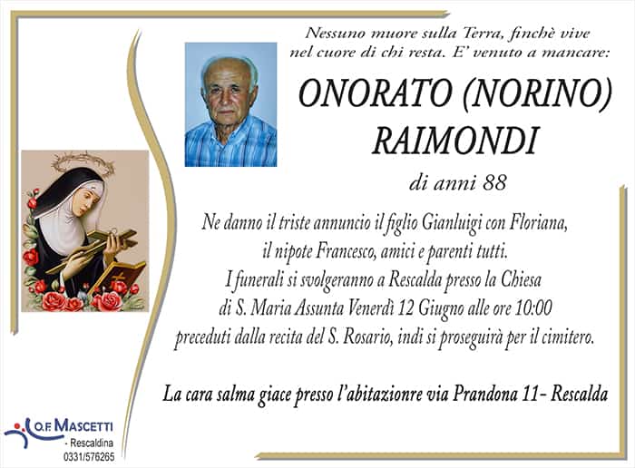 Raimondi Onorato (Norino) di anni 88