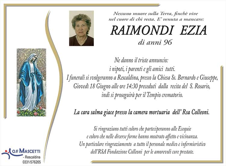 Raimondi Ezia di anni 96