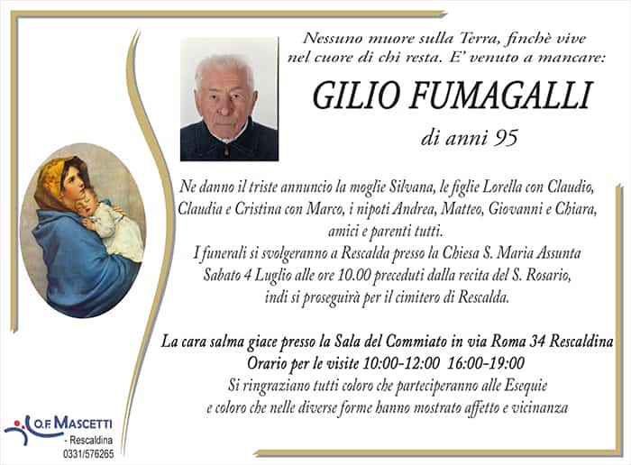 Fumagalli Gilio di anni 95