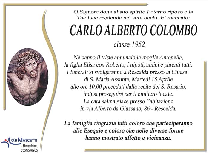 Colombo Carlo Alberto di anni 73
