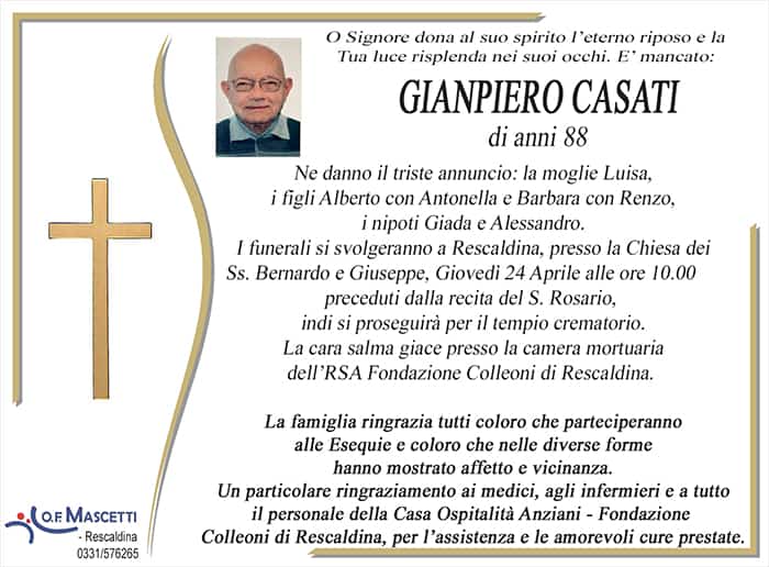 Casati Gianpiero di anni 88