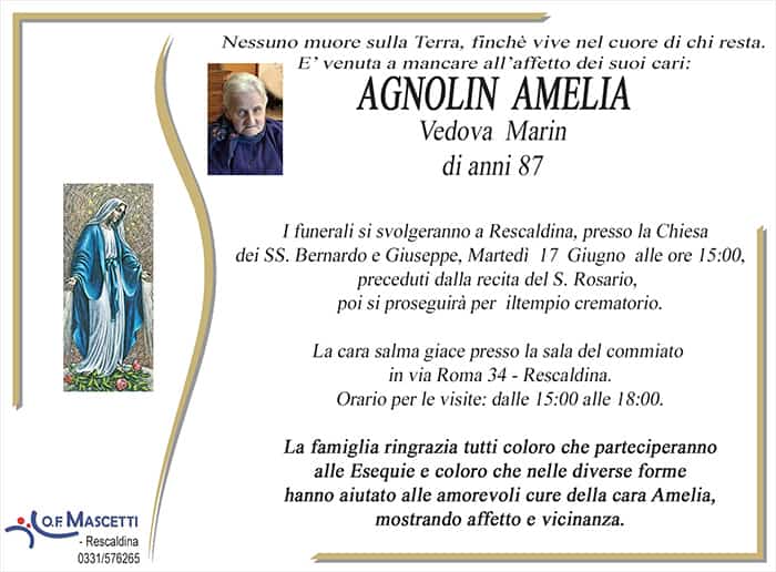 Agnolin Amelia di anni 87