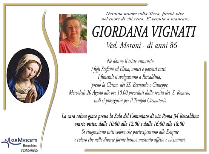 Vignati Giordana di anni 86