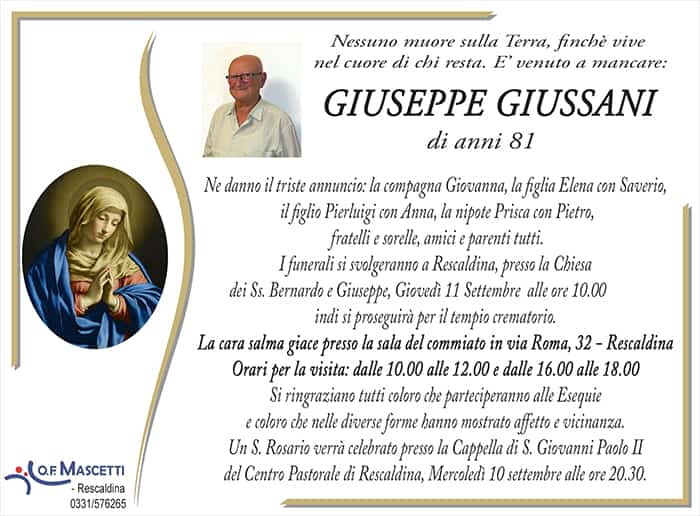 Giussani Giuseppe di anni 81