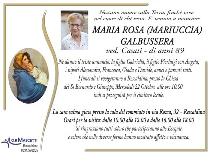 Galbussera Maria Rosa di anni 89