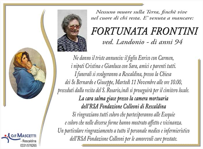 Frontini Fortunata ved. Landonio di anni 94