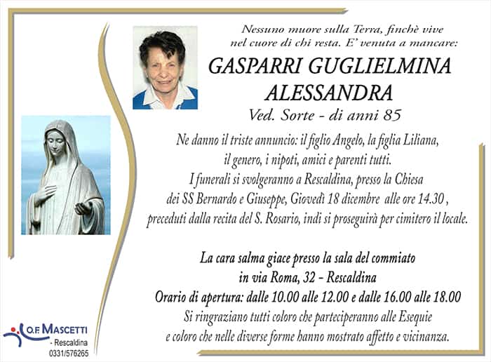 Gasparri Guglielmina Alessandra di anni 85