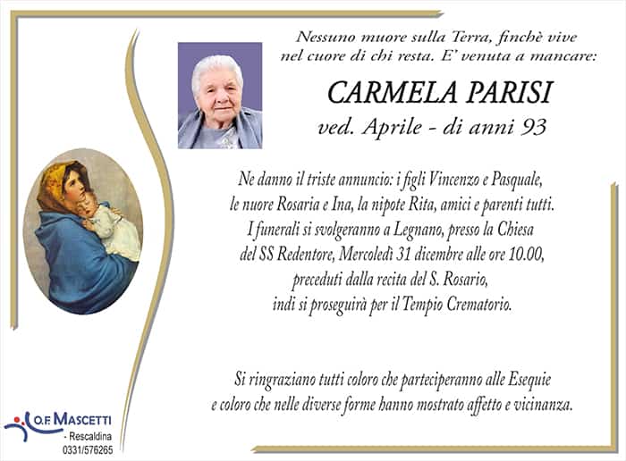 Parisi Carmela di anni 93