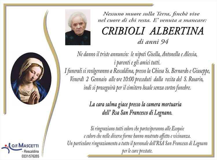 Cribioli Albertina di anni 94