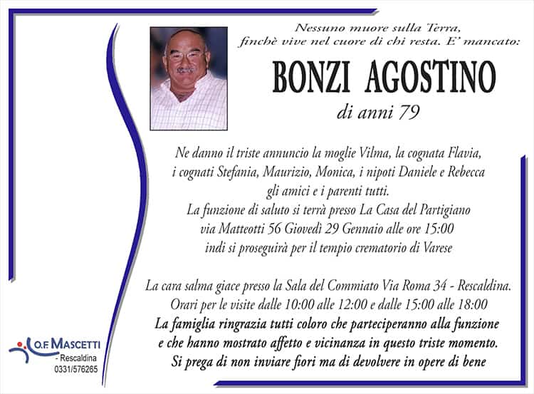 Bonzi Agostino di anni 79