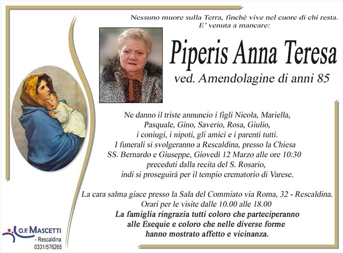 Piperis Anna Teresa (di anni 85)