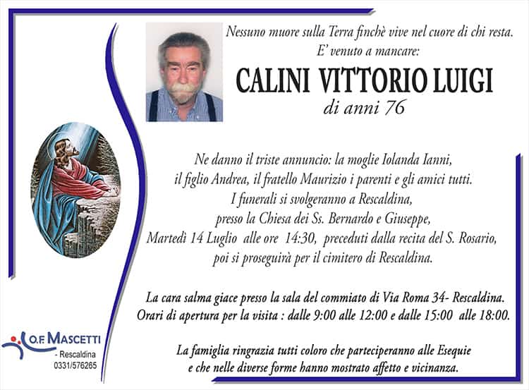 Calini Vittorio Luigi di anni 76
