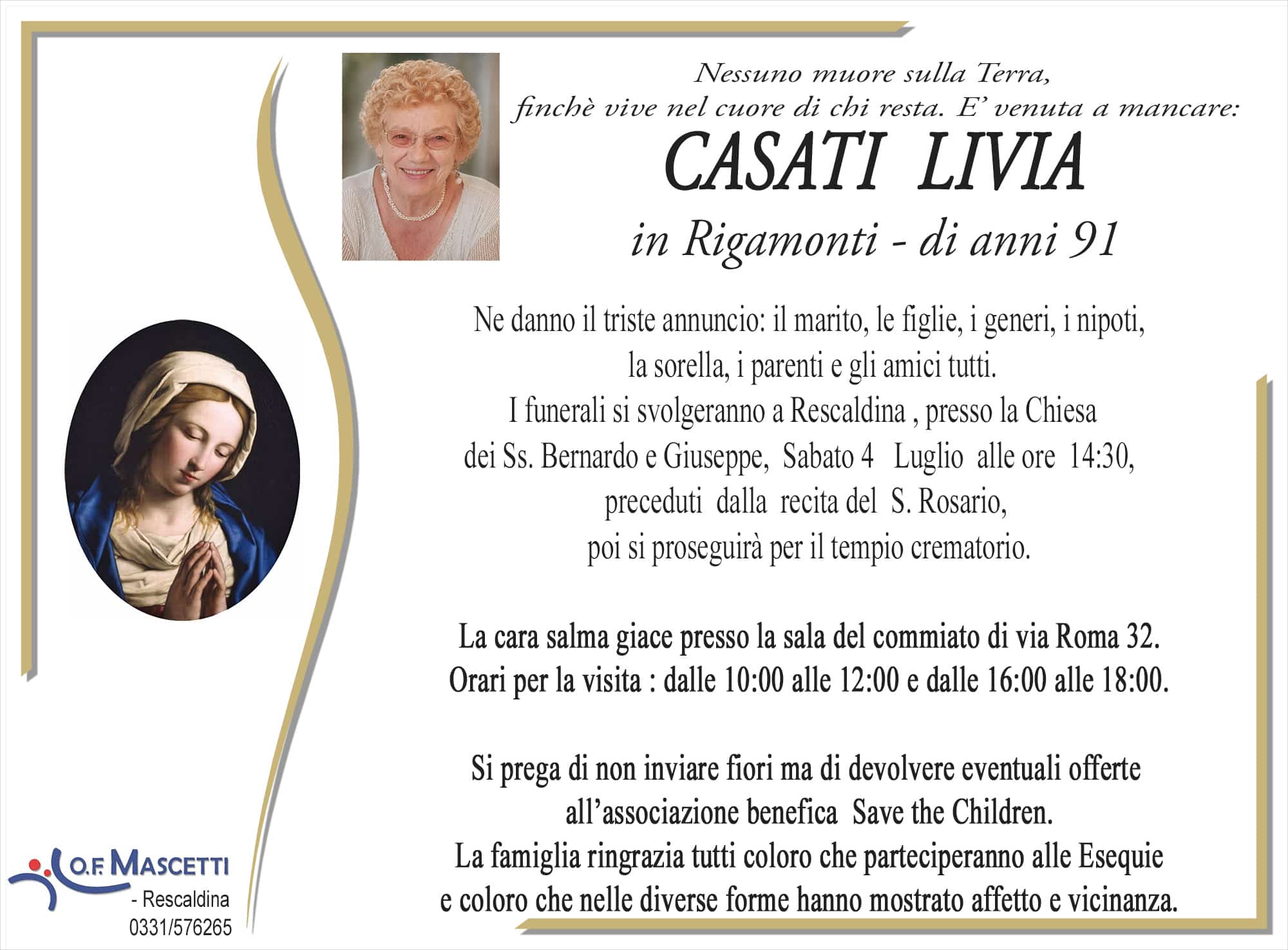 Casati Livia di anni 91