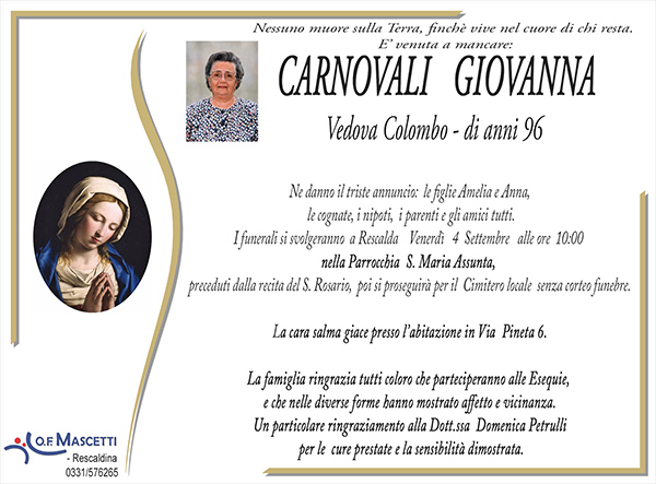Giovanna Carnovali di anni 96